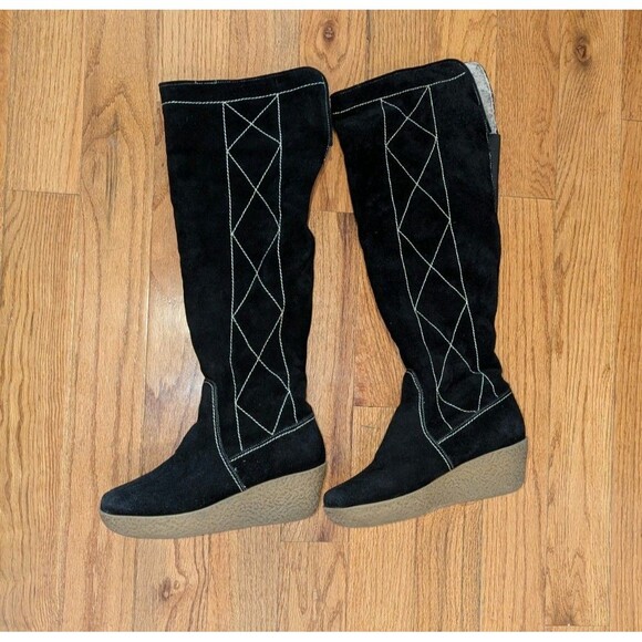 Oh Deer Stags Women's Size 7 Black Faux Suede Envy Wedge Knee High Boots - Picture 4 of 7